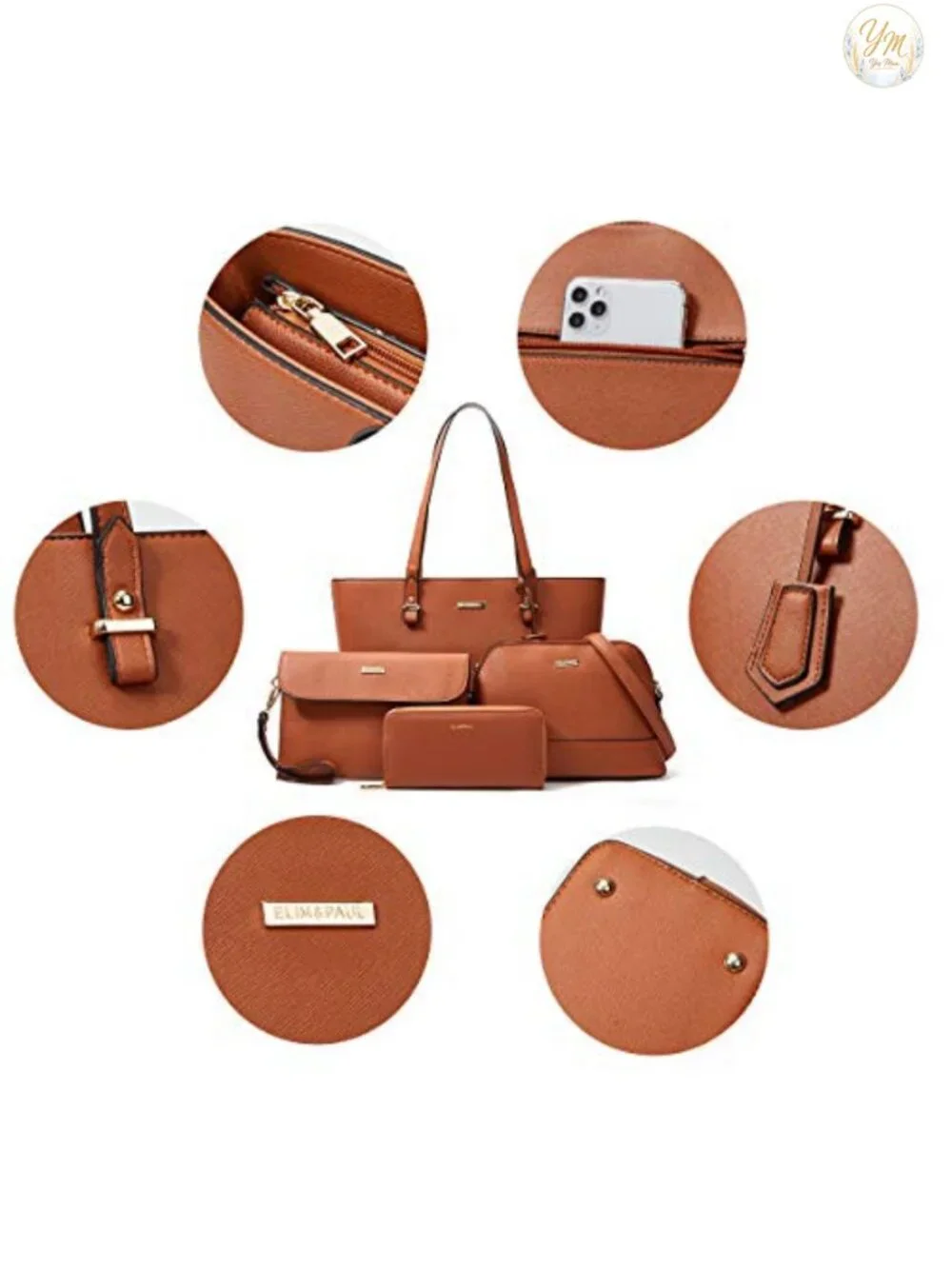 Faux Leather Satchel Handbag Set Tote Shoulder Crossbody Clutch Card Holder